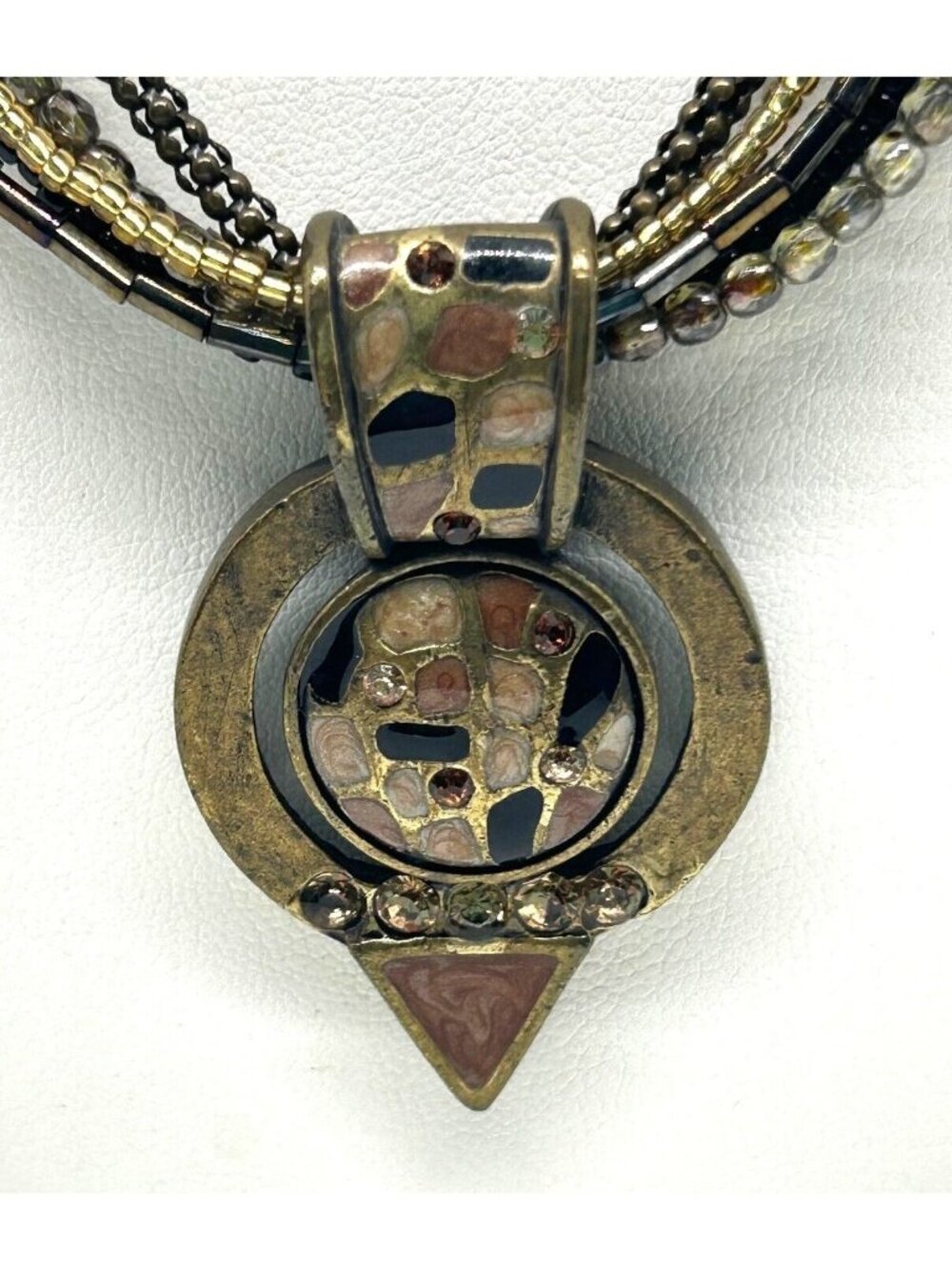 Chicos Multi-Strand Beaded Necklace With Bronze Pendant & Crystal Accents